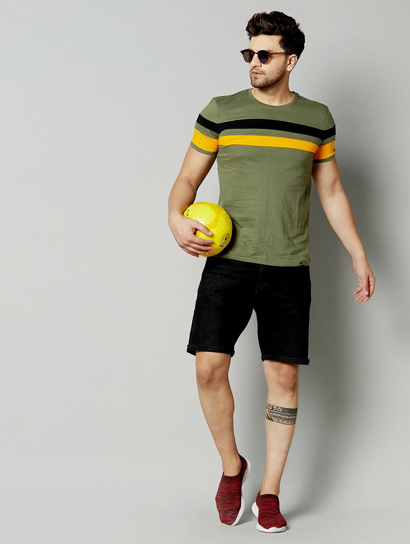 men olive slim fit cut & sew t-shirt - 17383342 - Standard Image - 2