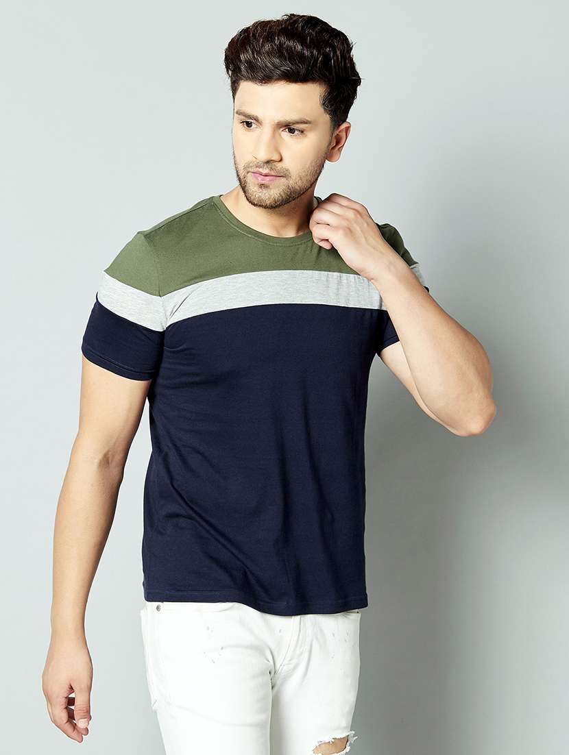navy blue color block cut & sew t-shirt - 17383346 - Standard Image - 2