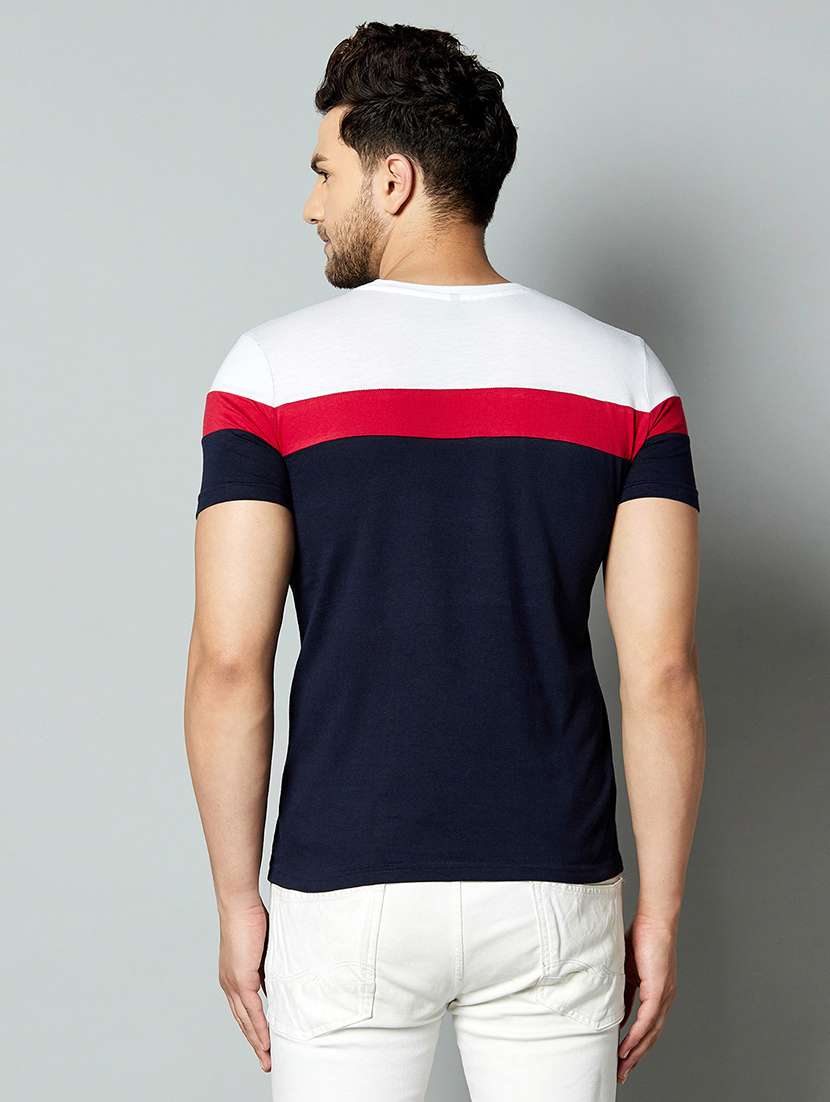 navy blue color block cut & sew t-shirt - 17383353 -  Standard Image - 2