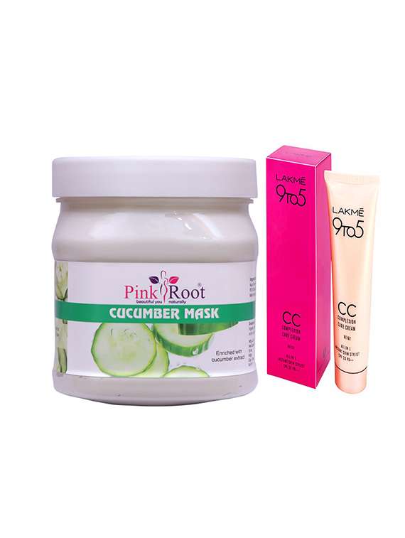 pink root cucumber mask with lakme 9to5 cc cream