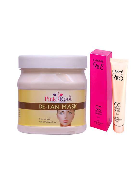 pink root de tan mask with lakme 9to5 cc cream