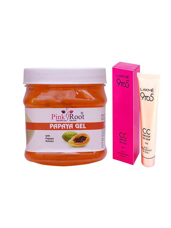 pink root papaya gel with lakme 9to5 cc cream