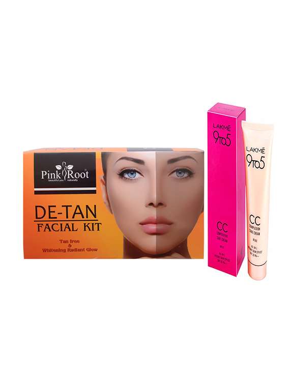 pink root de-tan facial kit with lakme 9to5 cc cream