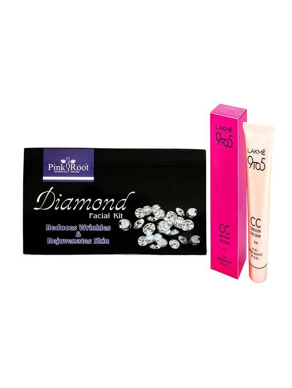 pink root diamond facial kit with lakme 9to5 cc cream