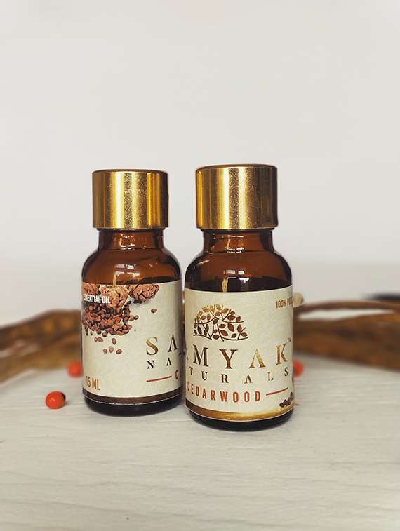 samyak naturals cedarwood essential oil - natural and therapeutic grade - 15ml