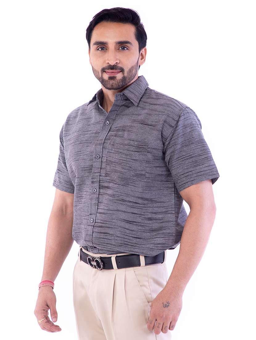 men grey regular fit casual shirt