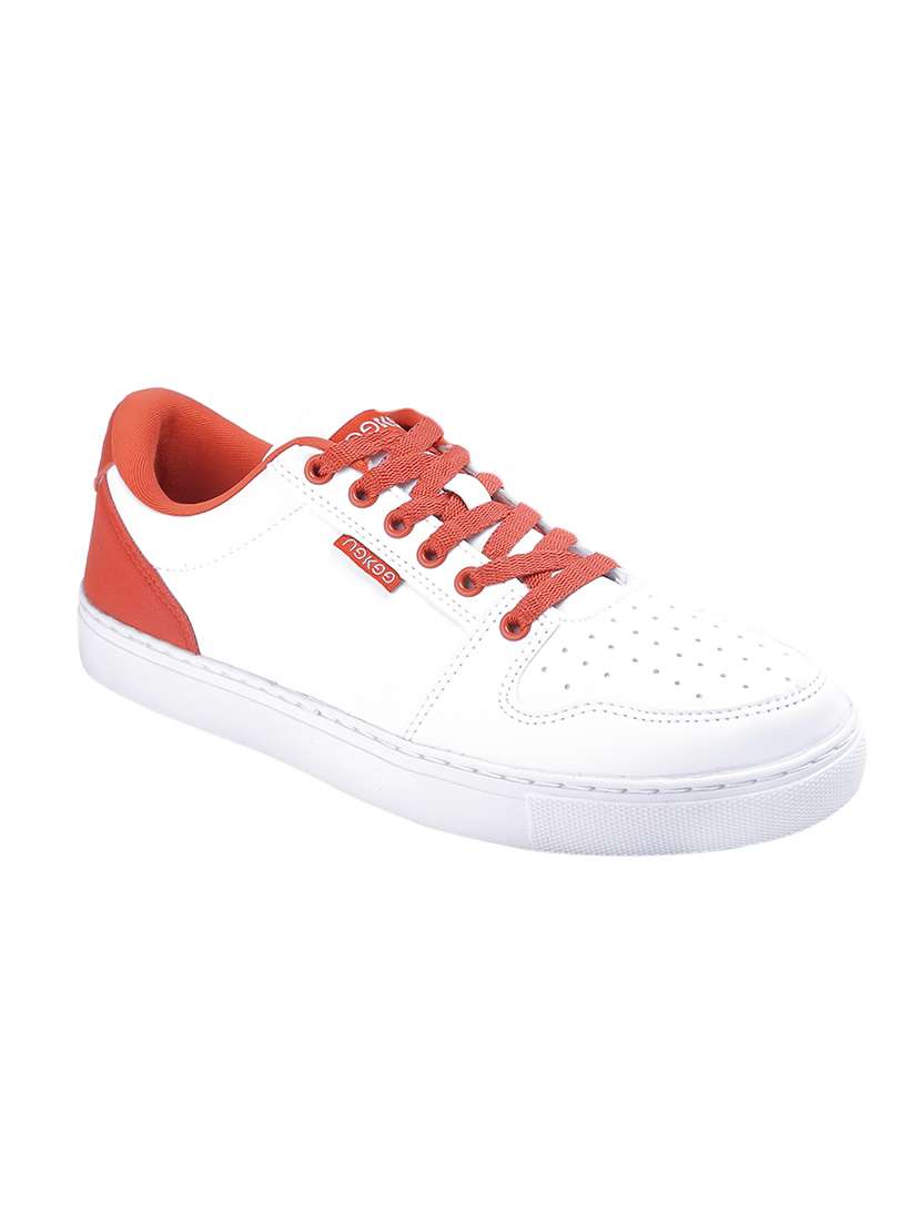 white faux leather laceup casual shoes