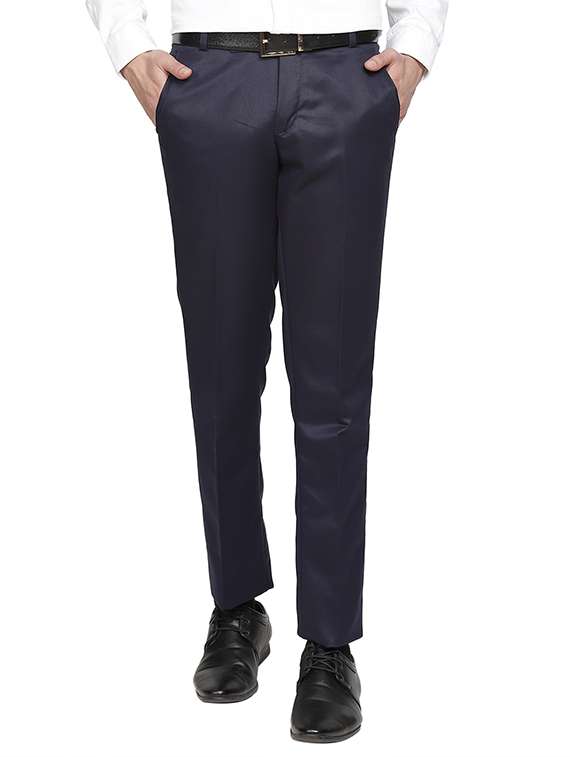 navy blue solid flat front formal trouser