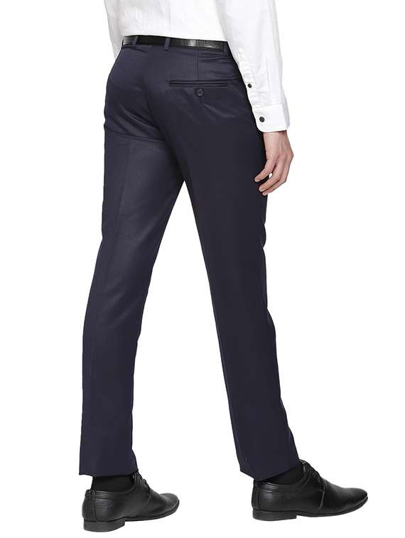 Navy Blue Solid Flat Front Formal Trouser - 17396070 -  Standard Image - 2
