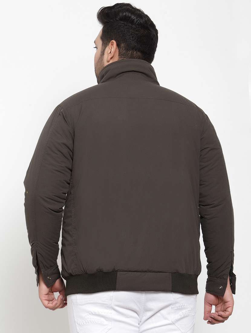 plus size olive green solid casual jacket - 17397115 - Standard Image - 2