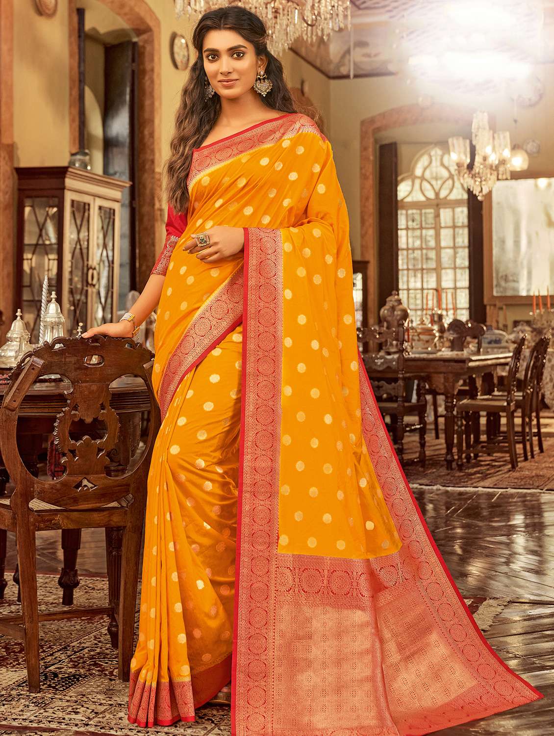 mustard chanderi saree