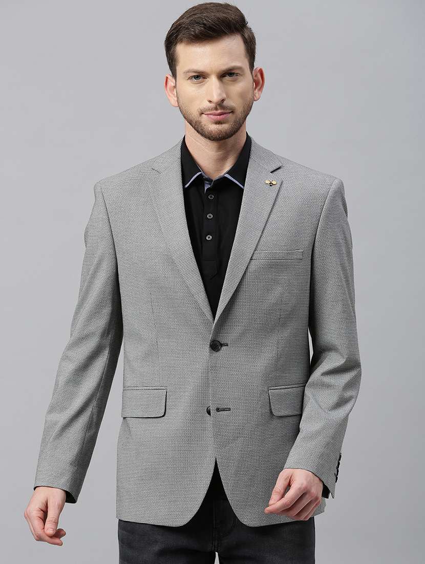 grey printed single breasted casual blazer