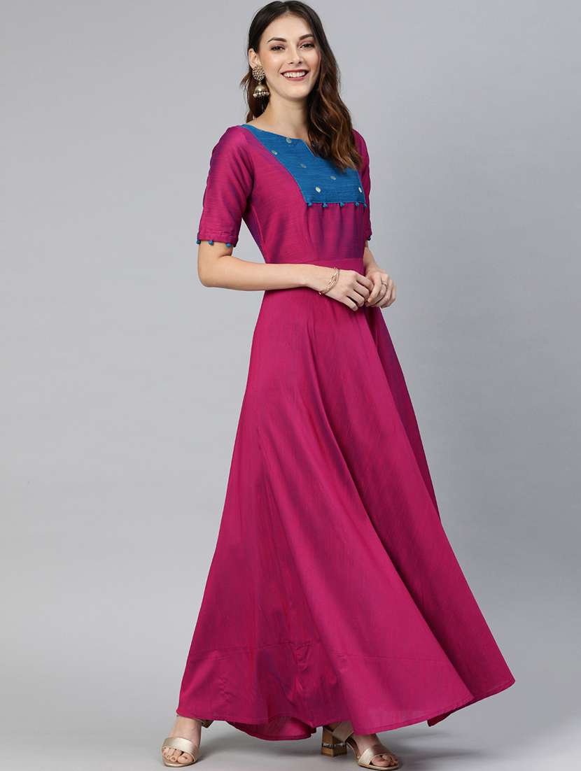 solid contrast yoke flared kurta