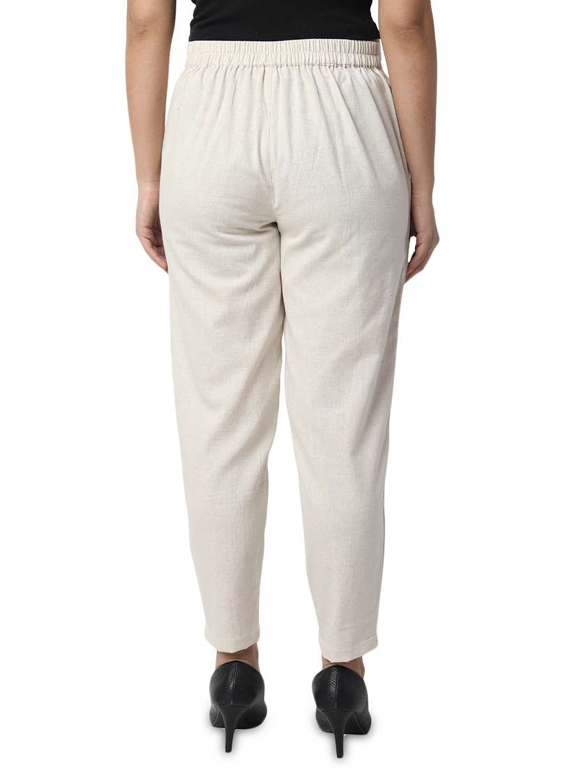 women solid off white pleated trouser - 17398735 -  Standard Image - 2