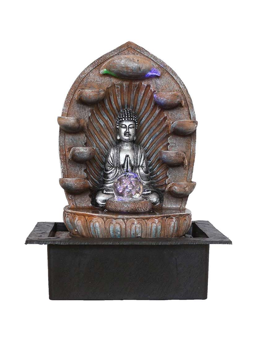   polyresin silver eight step indoor table top water fountain with adjustable speed control