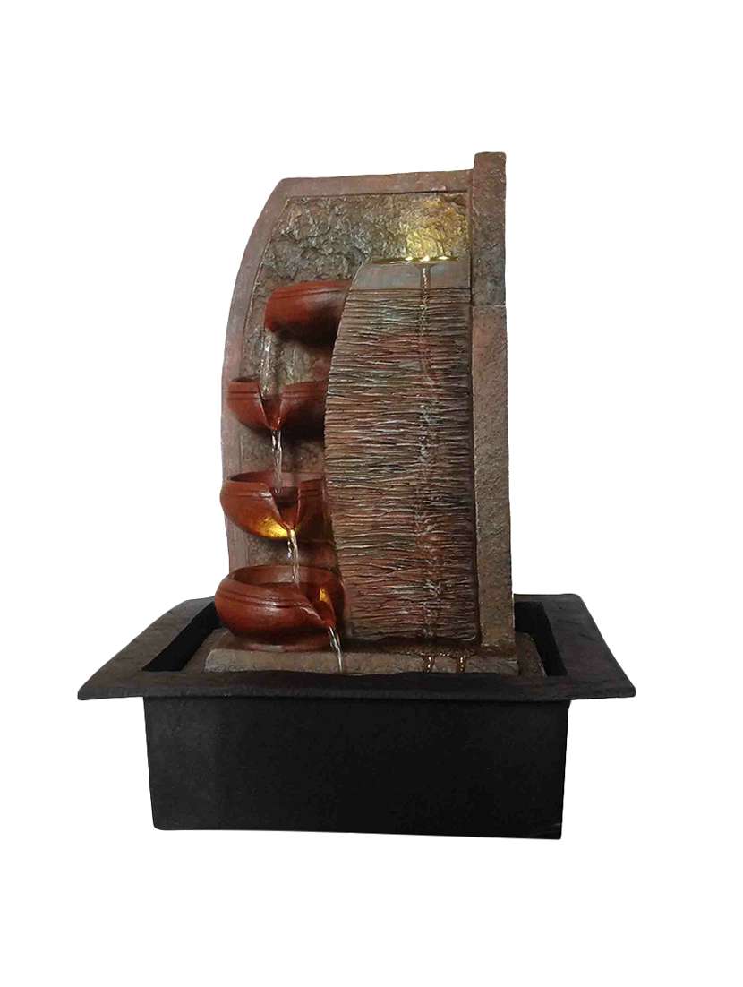  polyresin brown four step indoor table top water fountain with adjustable speed control