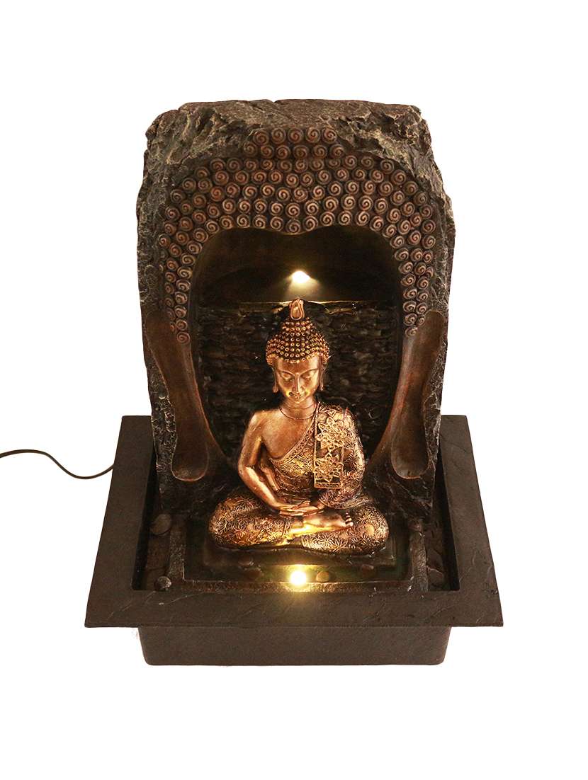   polyresin golden brown buddha one step indoor table top water fountain with adjustable speed control
