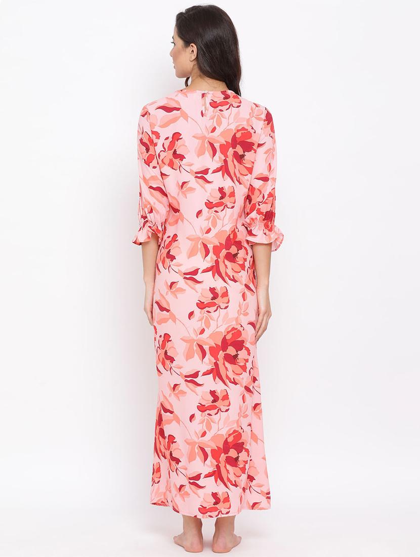 round neck floral nighty - 17405571 - Standard Image - 2