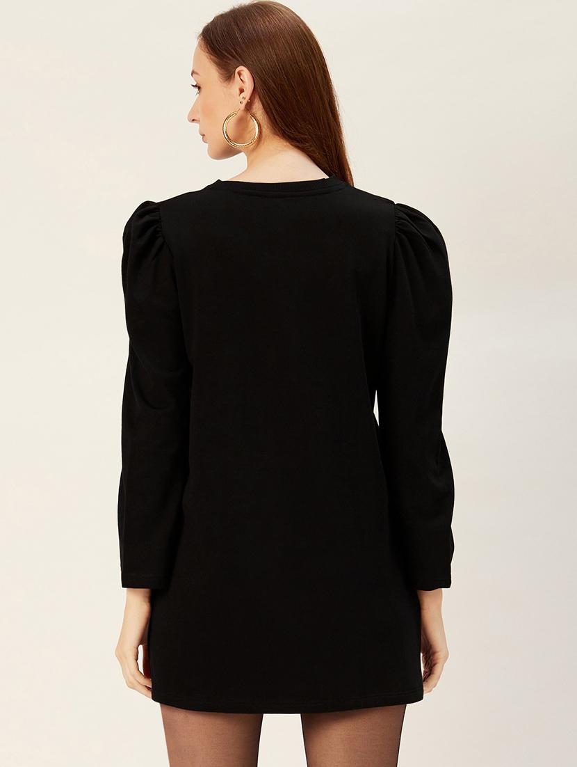 crew neck puff sleeves dress - 17408543 - Standard Image - 2