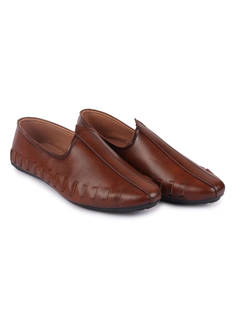 tan pu slip on mojaris