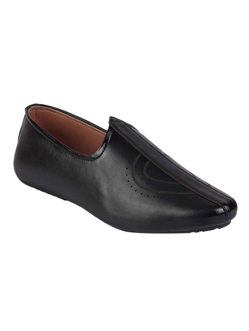 black pu slip on mojaris