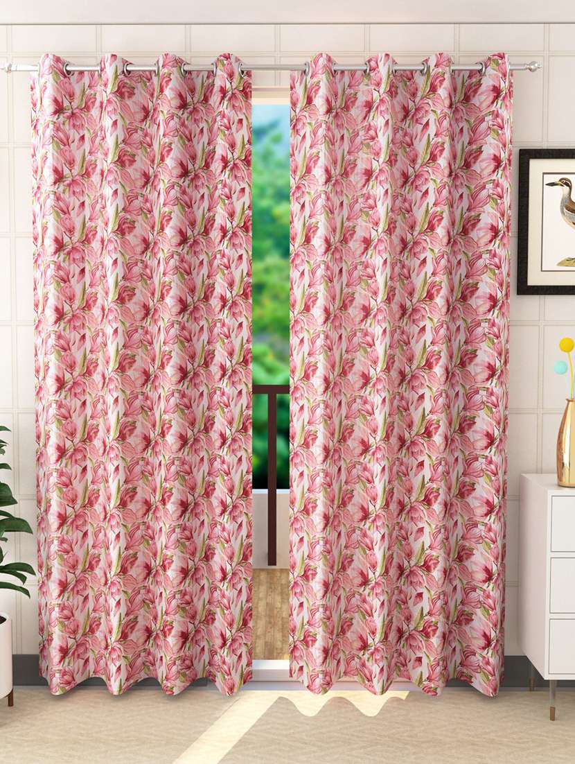 sheen decor beautiful digital print 7 feet  door floral  curtains size(4x7 feet)(pack of 2) red