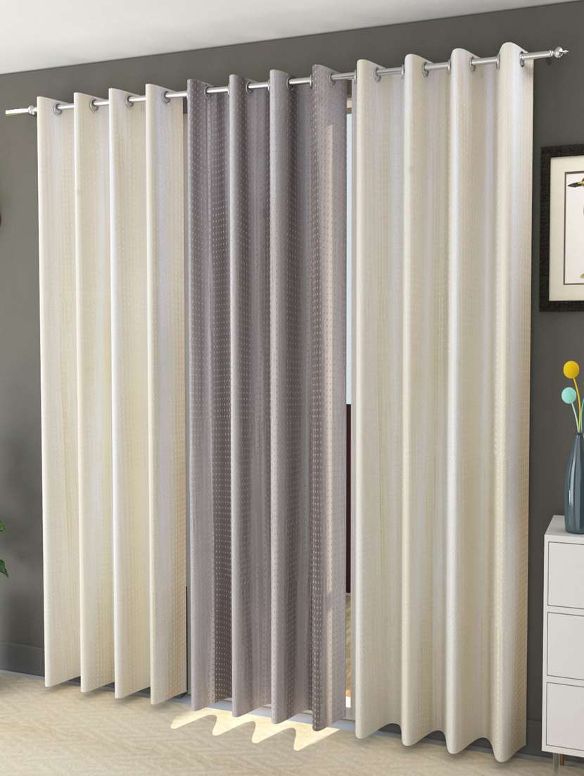 sheen decor galaxy rock 9 feet long door solid curtains size(4x9 feet)(pack of 3) 2 off white 1 grey