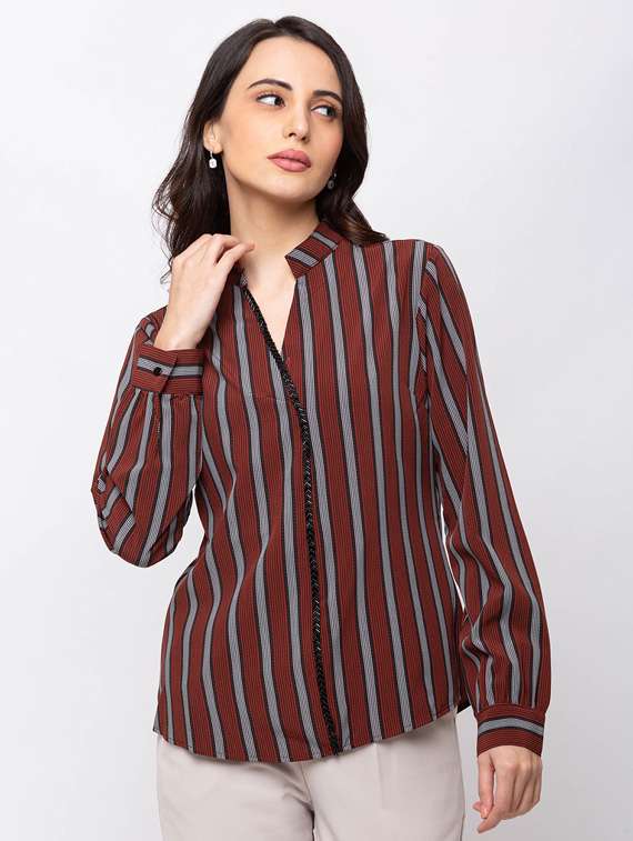 mandarin neck striped top 