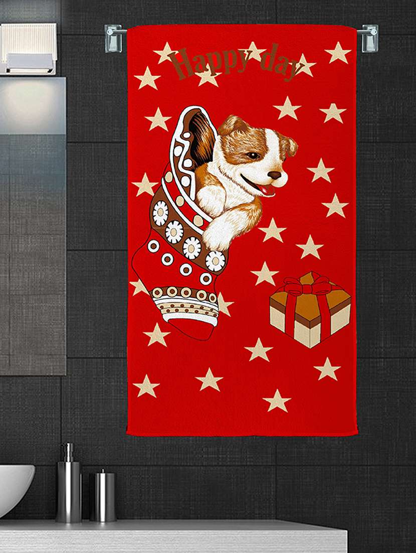 100% cotton 300 gsm kids cartoon bath towel for bathroom set of 1pc, multicolor,63x135, happydog