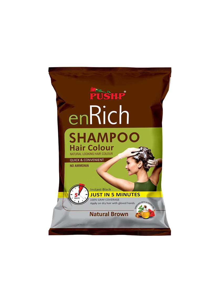 pushp enrich shampoo hair colour natural brown (pack of 5)