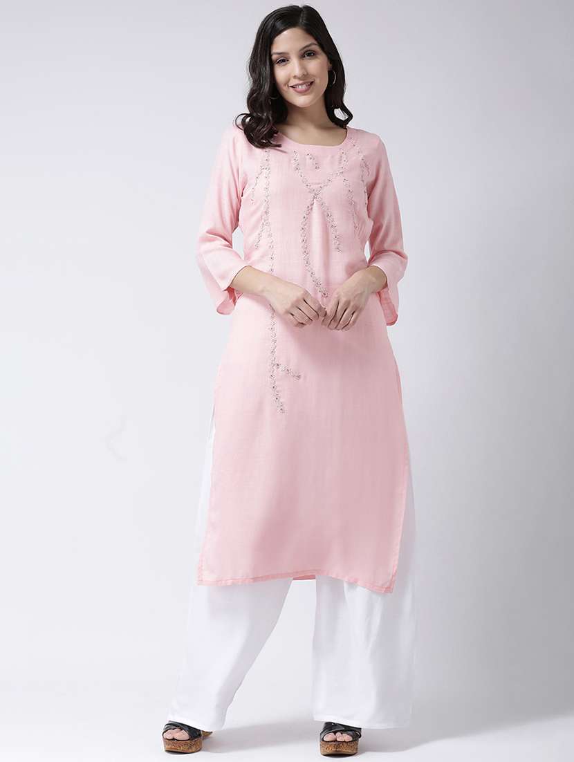 solid lace detailed kurta palazzo set