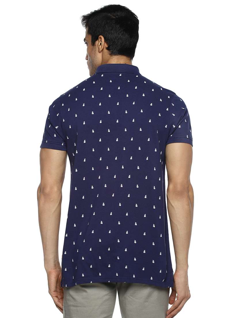 navy blue printed collared t-shirt - 17417511 - Standard Image - 2