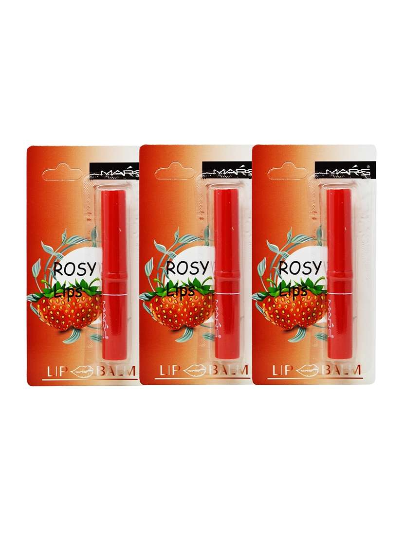  pack of 3 mars rosy lips strawberry lip balm (mk033-4), 4.5g