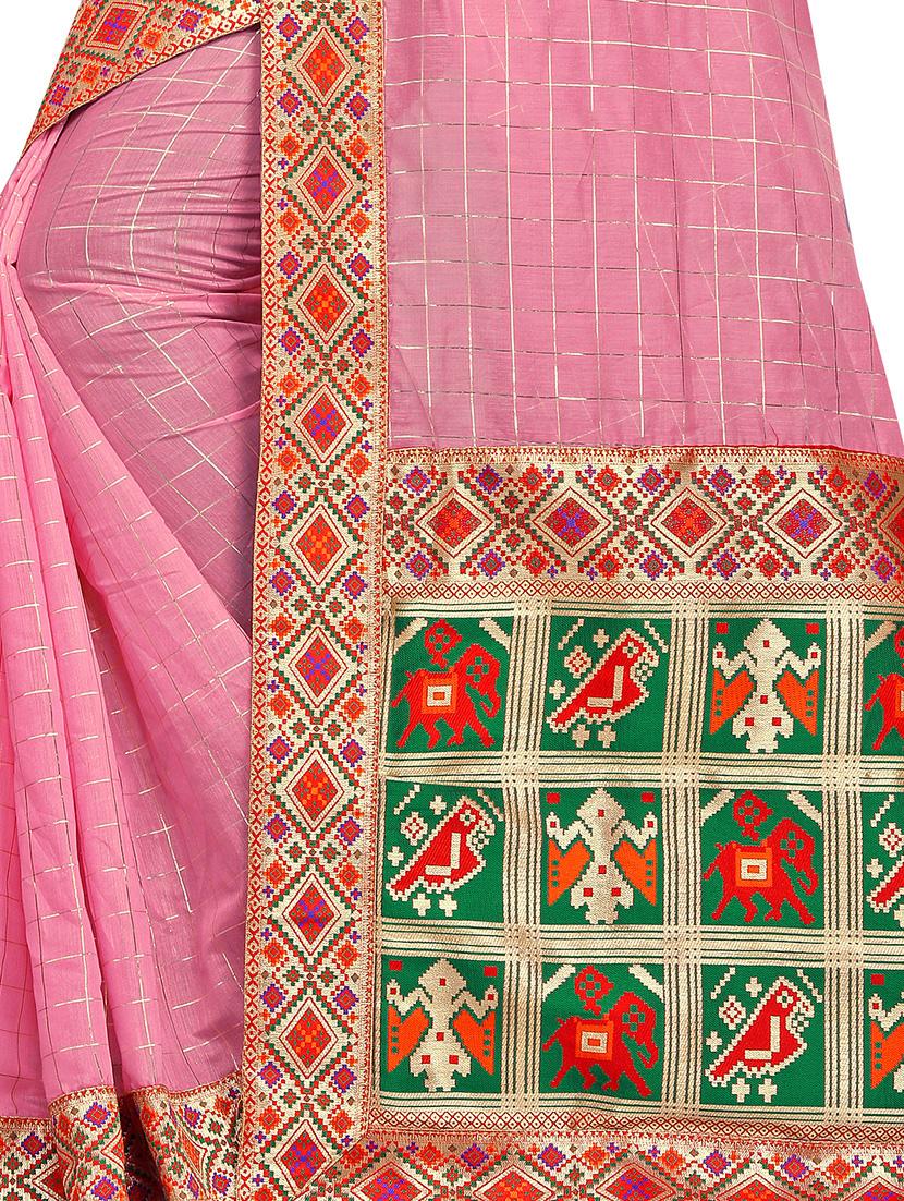 solid bordered saree with blouse - 17418471 - Standard Image - 2