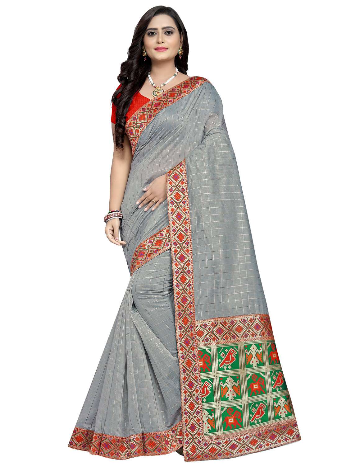 solid bordered saree with blouse