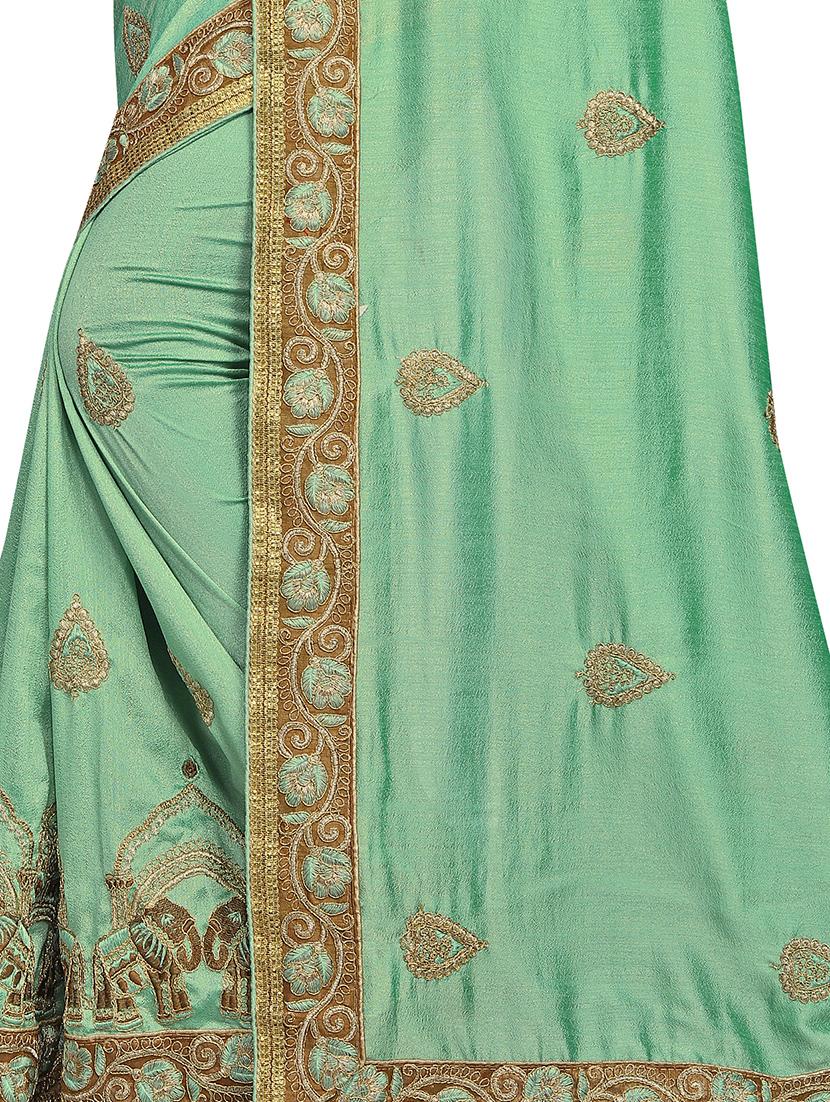olive embroidered saree with blouse - 17418477 - Standard Image - 2