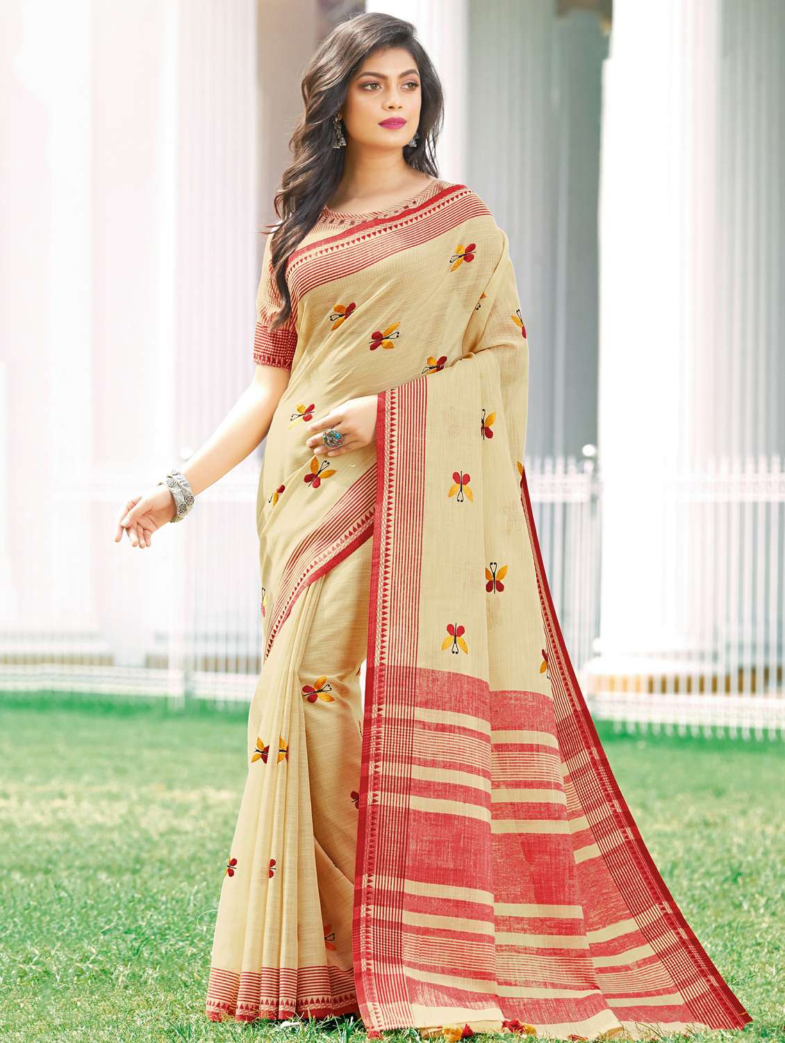 solid embroidered saree