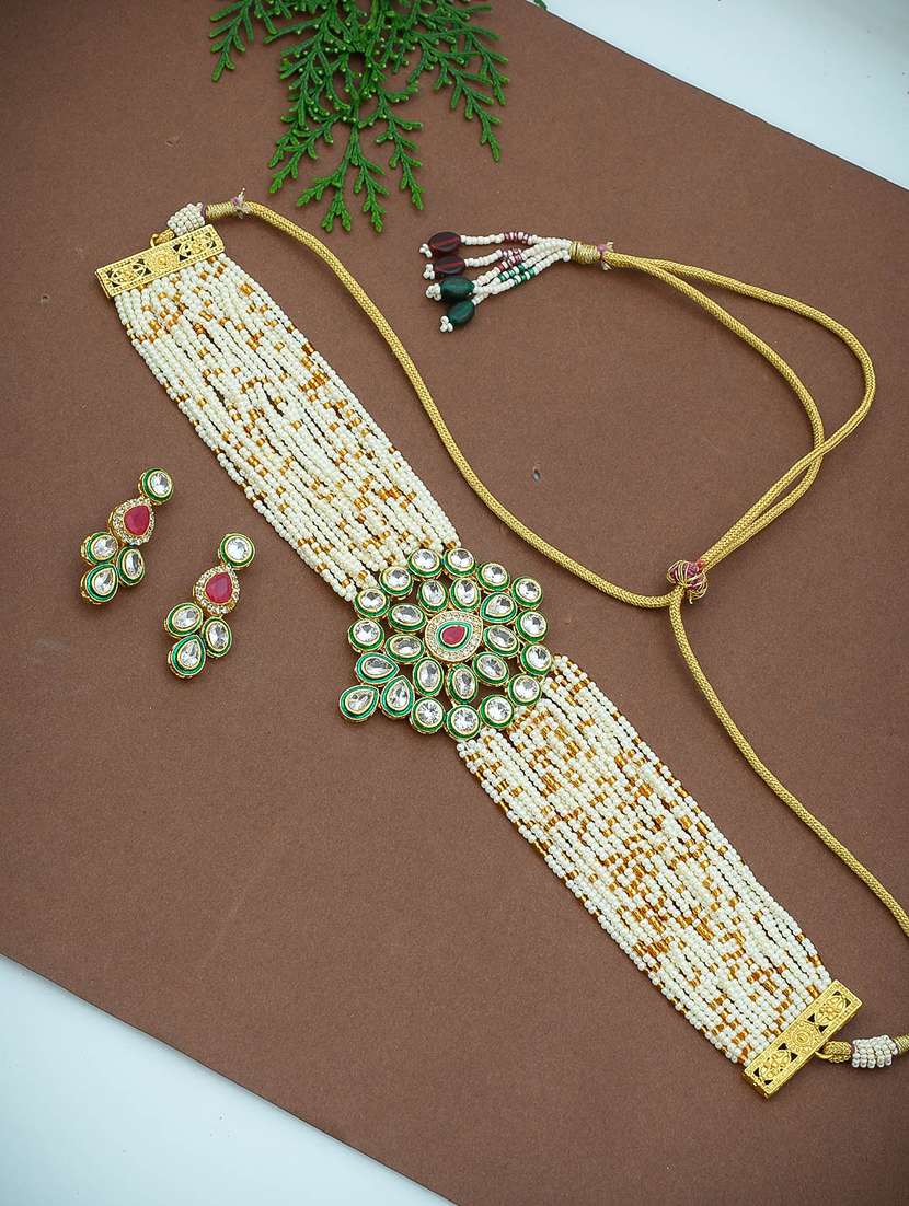 gold brass choker necklaces with earrings