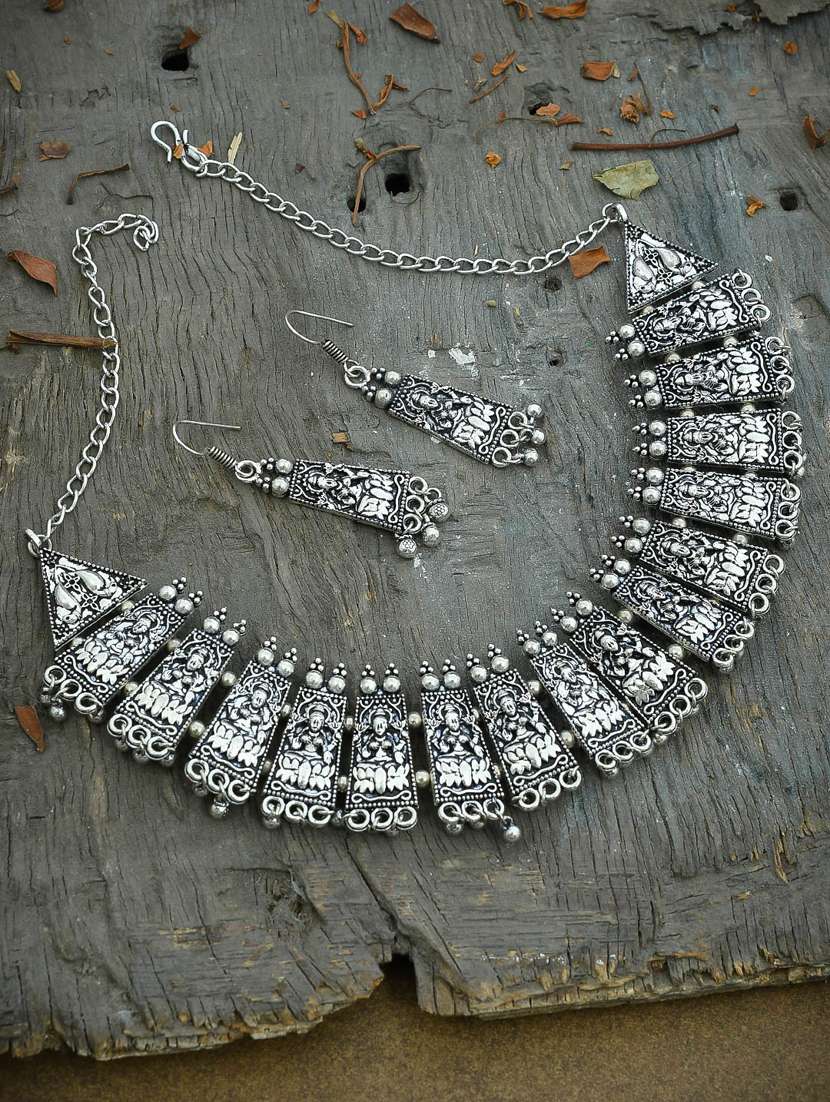 silver brass oxidized necklace and earrings