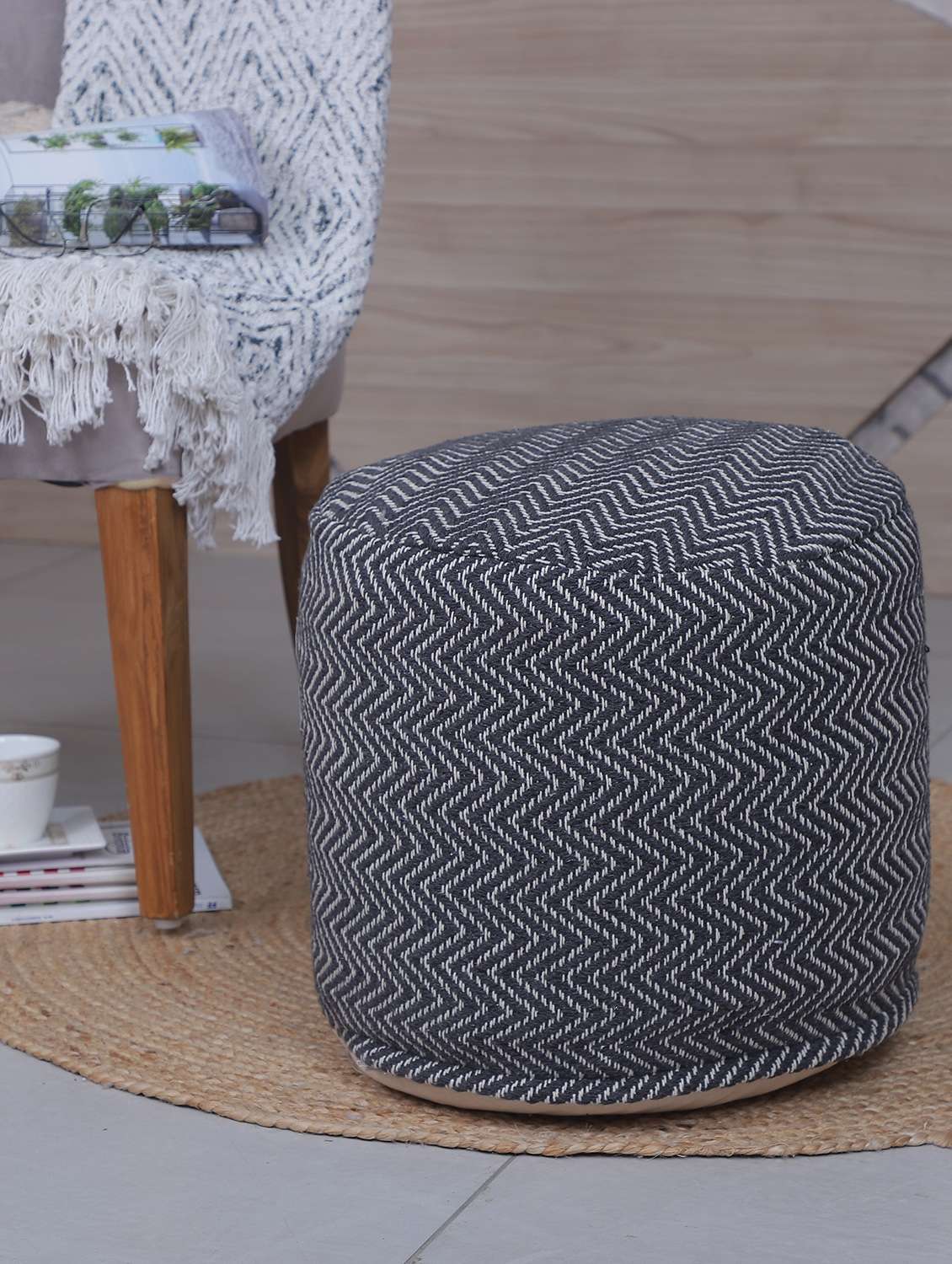 beautiful cylindrical stripe cotton pouf