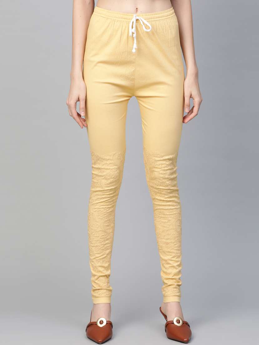 beige cotton churidar churidars & leggings