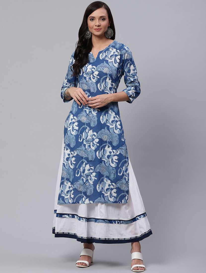 women floral printed kurta skirt set