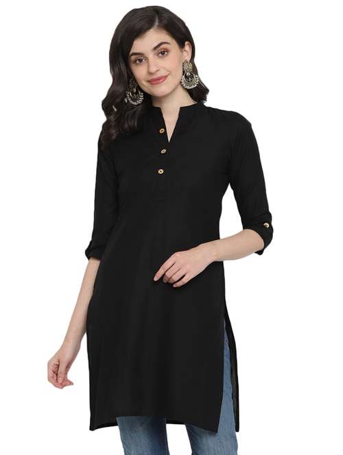 women three quarter sleeve straight kurta - 17423566 -  Standard Image - 0