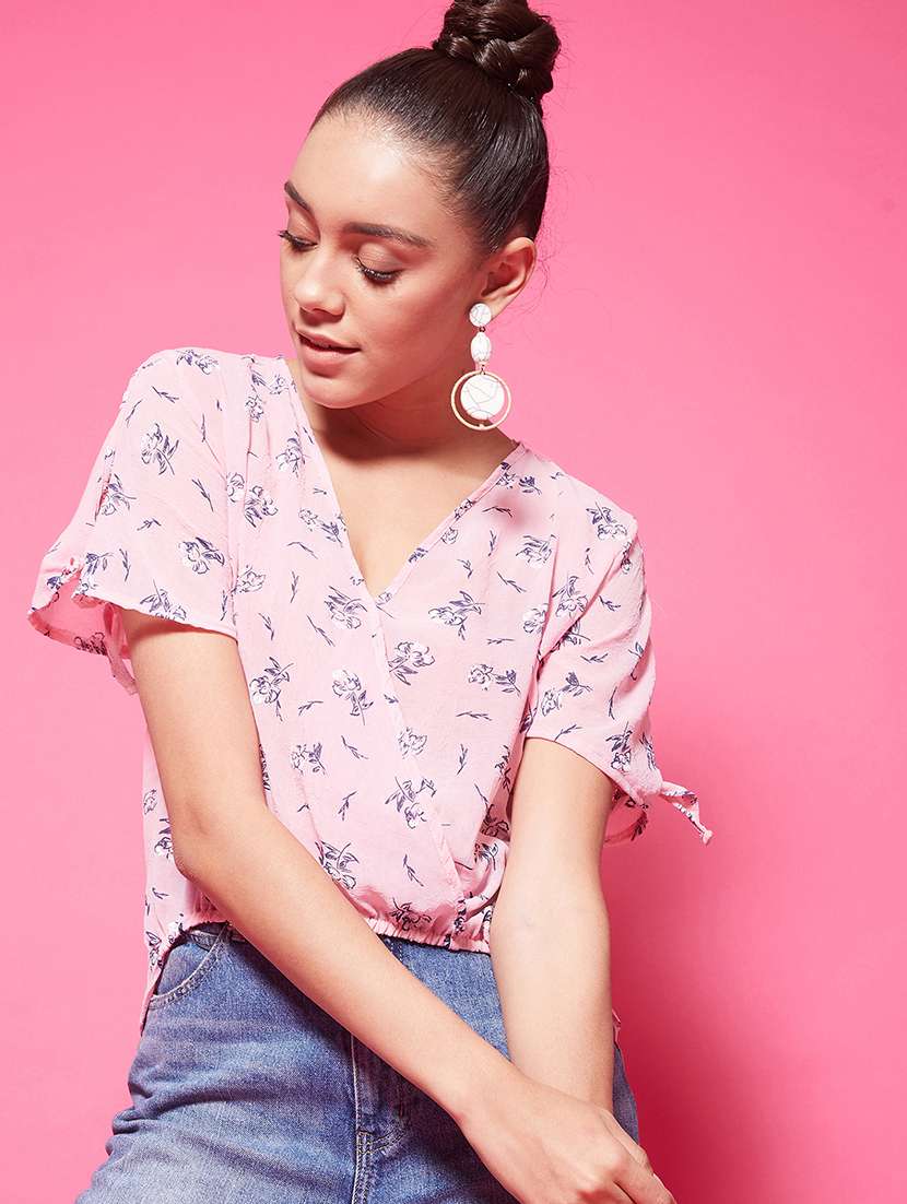 women's crop overlap neck top