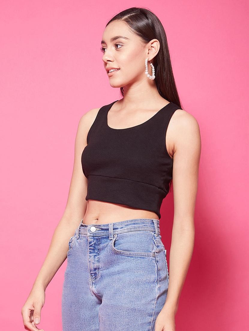 women's crop round neck top