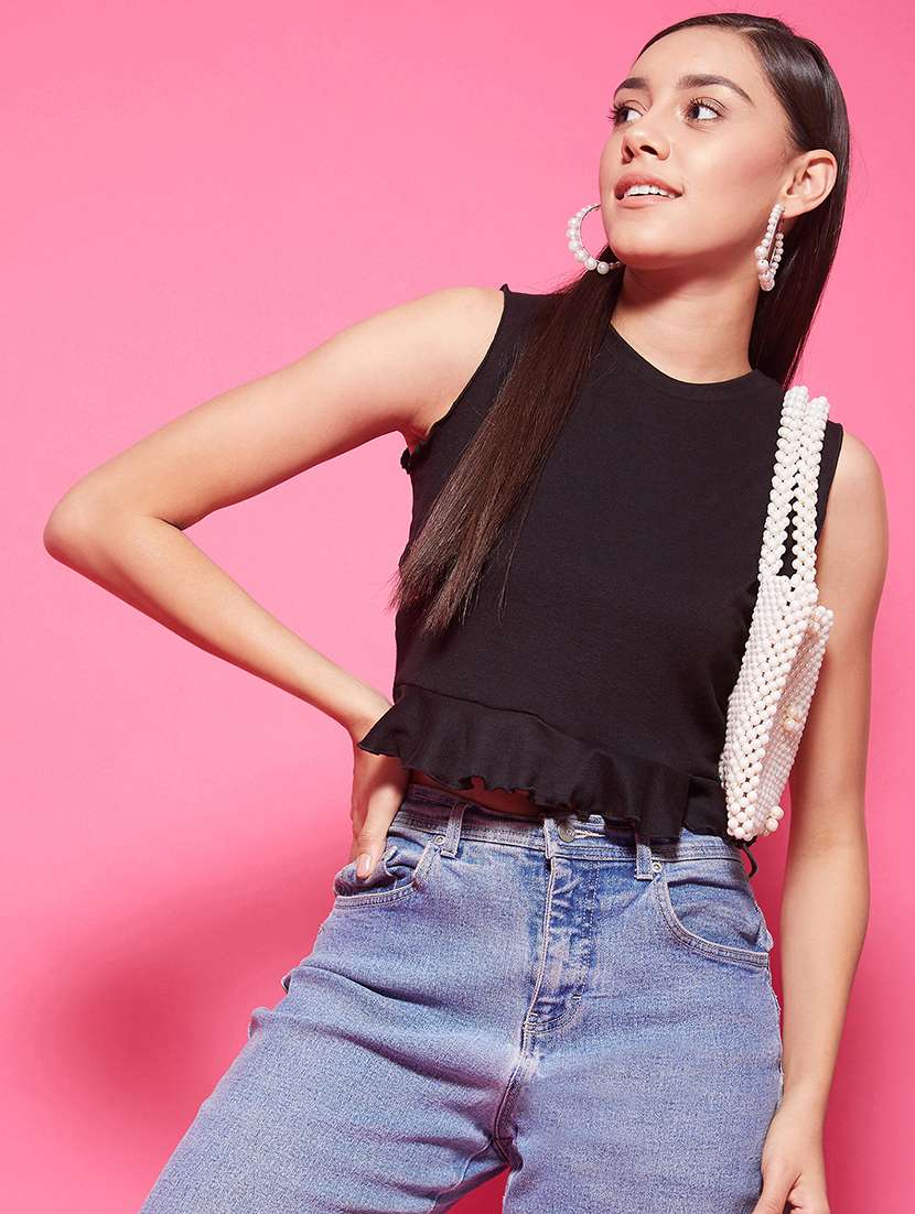 women's crop round neck top