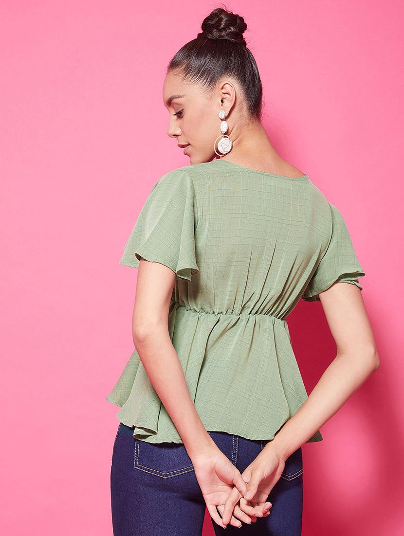flutter sleeves peplum top - 17424527 - Standard Image - 2