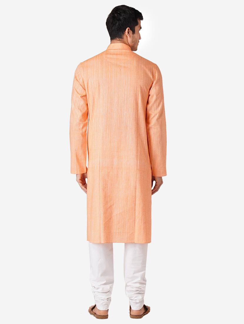 light orange cotton kurta pyjama ethnic wear set - 17424574 - Standard Image - 2