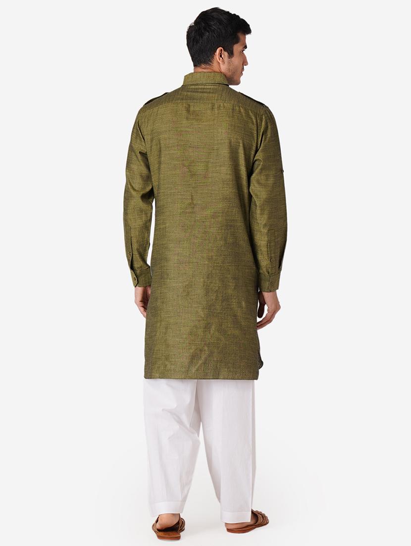 green cotton kurta pyjama ethnic wear set - 17424582 - Standard Image - 2
