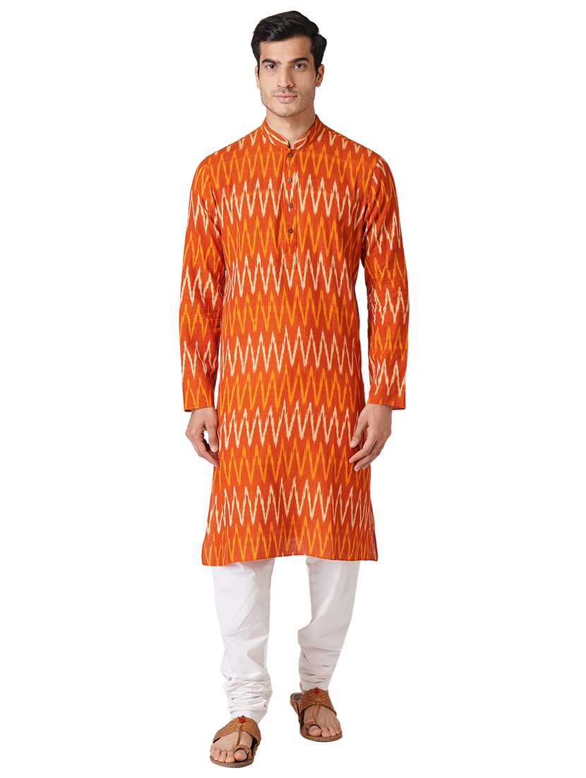 orange cotton kurta pyjama ethnic wear set
